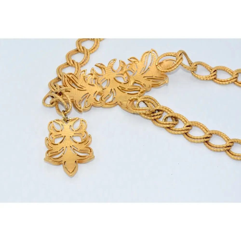 ST. JOHN Turned Brass Double Loops Chain Sculpture Gold Tone Belt 36